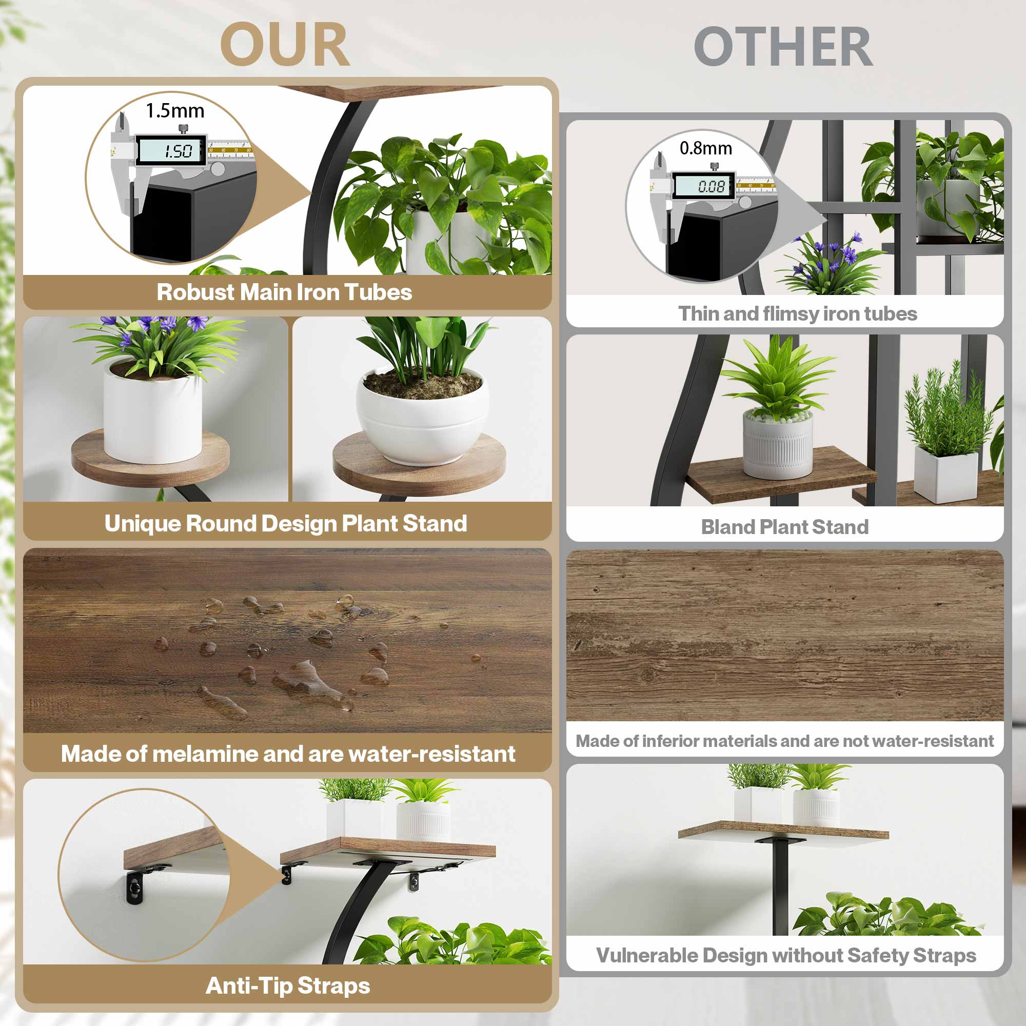 63" Tall Metal Plant Stand With Grow Lights