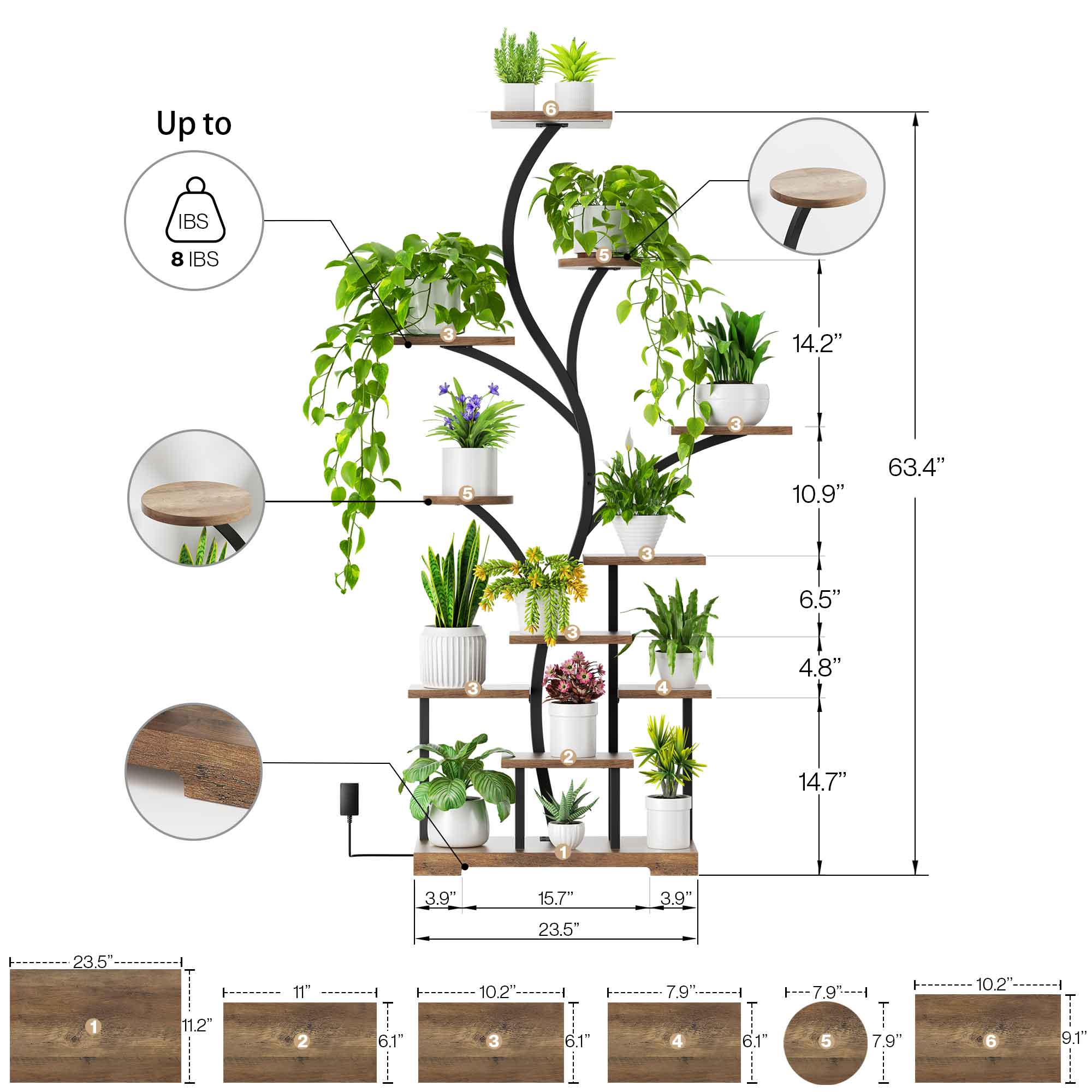 63" Tall Metal Plant Stand With Grow Lights