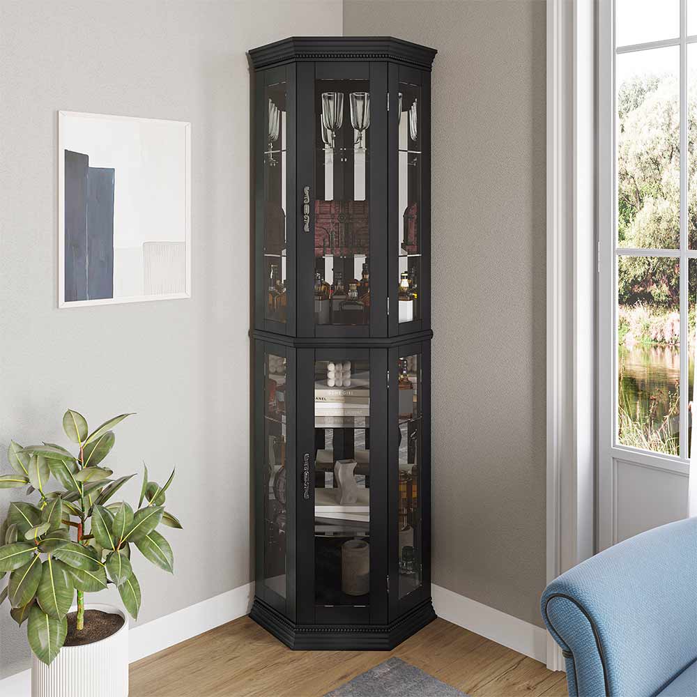 Lorona 70" Tall Glass Door Corner Curio Cabinet