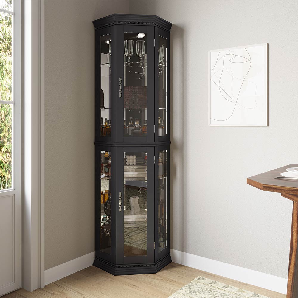 Lorona 70" Tall Glass Door Corner Curio Cabinet