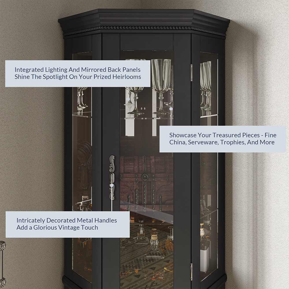 Lorona 70" Tall Glass Door Corner Curio Cabinet