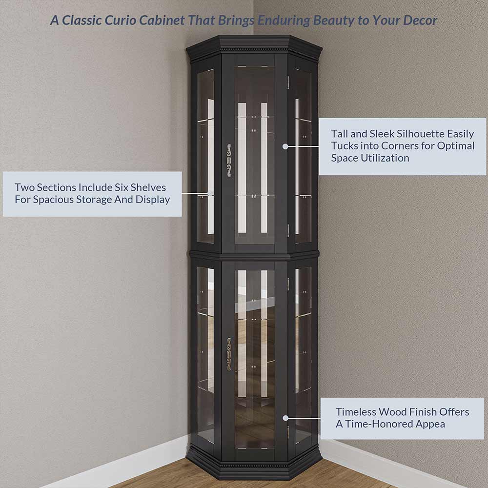 Lorona 70" Tall Glass Door Corner Curio Cabinet