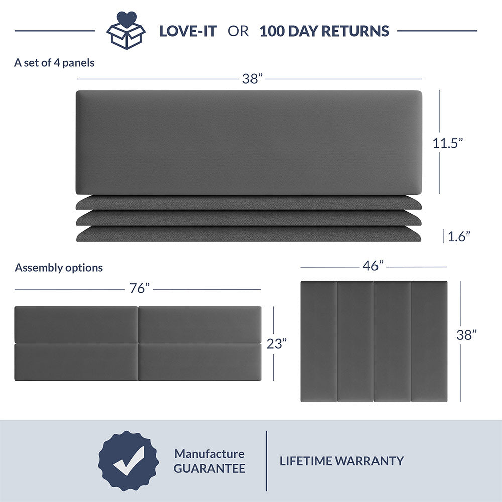 38" x 11.5" Upholstered Wall Mounted Headboard Panels