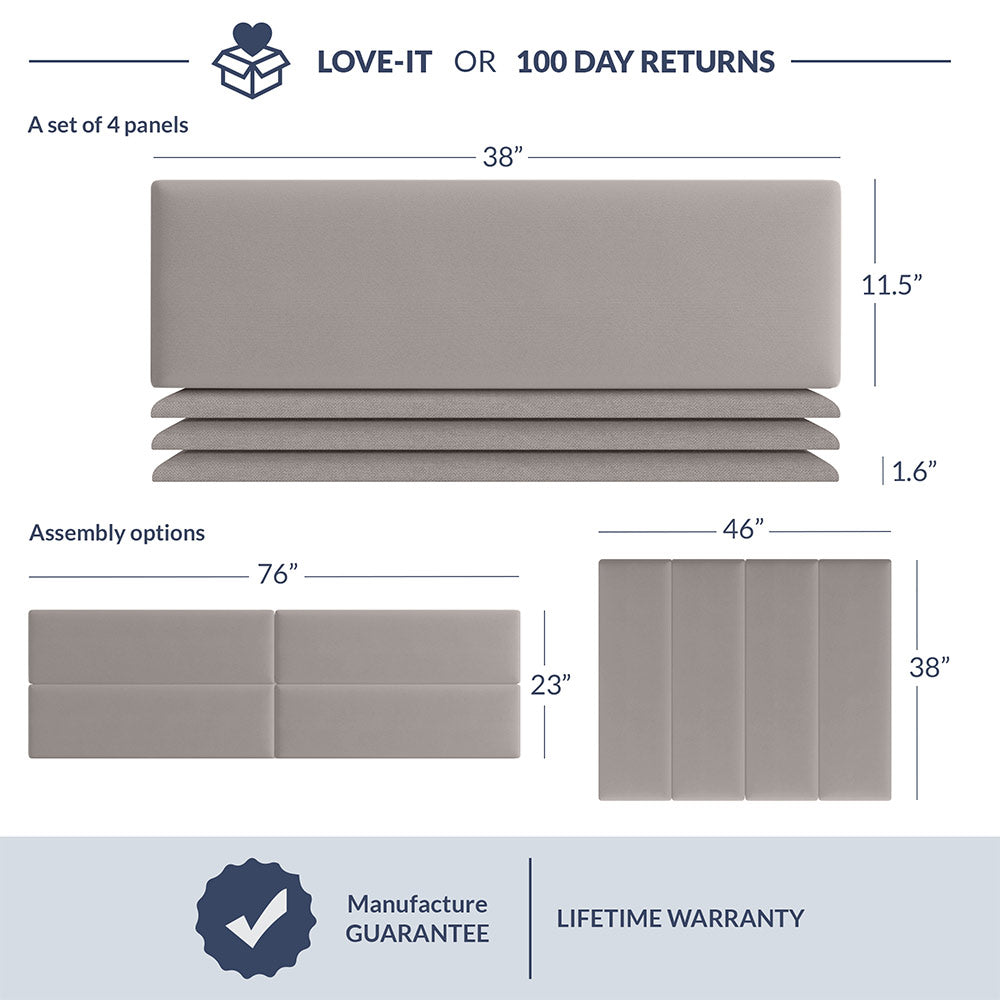 38" x 11.5" Upholstered Wall Mounted Headboard Panels