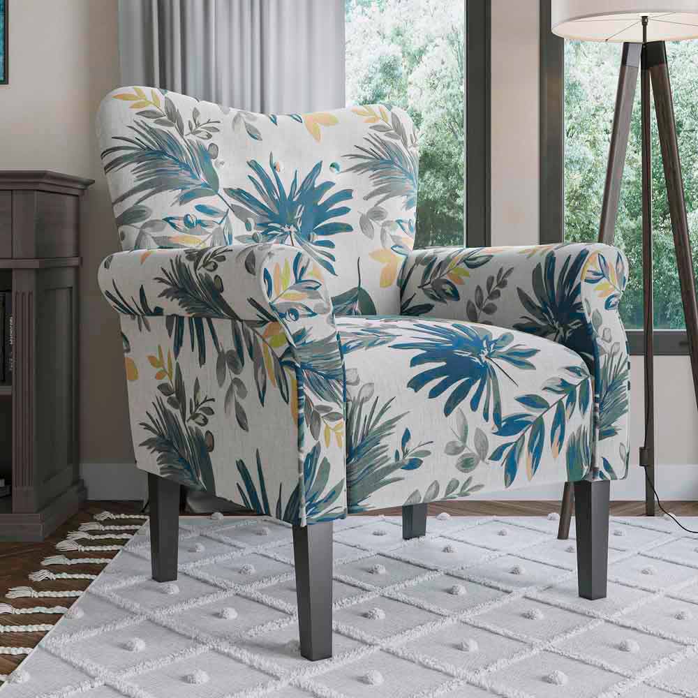 Allston Armchair Floral Design Padded Armrests Dark Wood Legs
