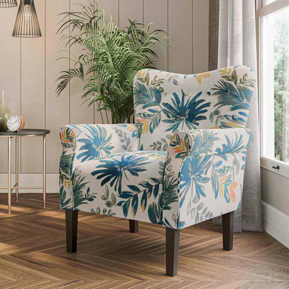 Allston Armchair Floral Design Padded Armrests Dark Wood Legs