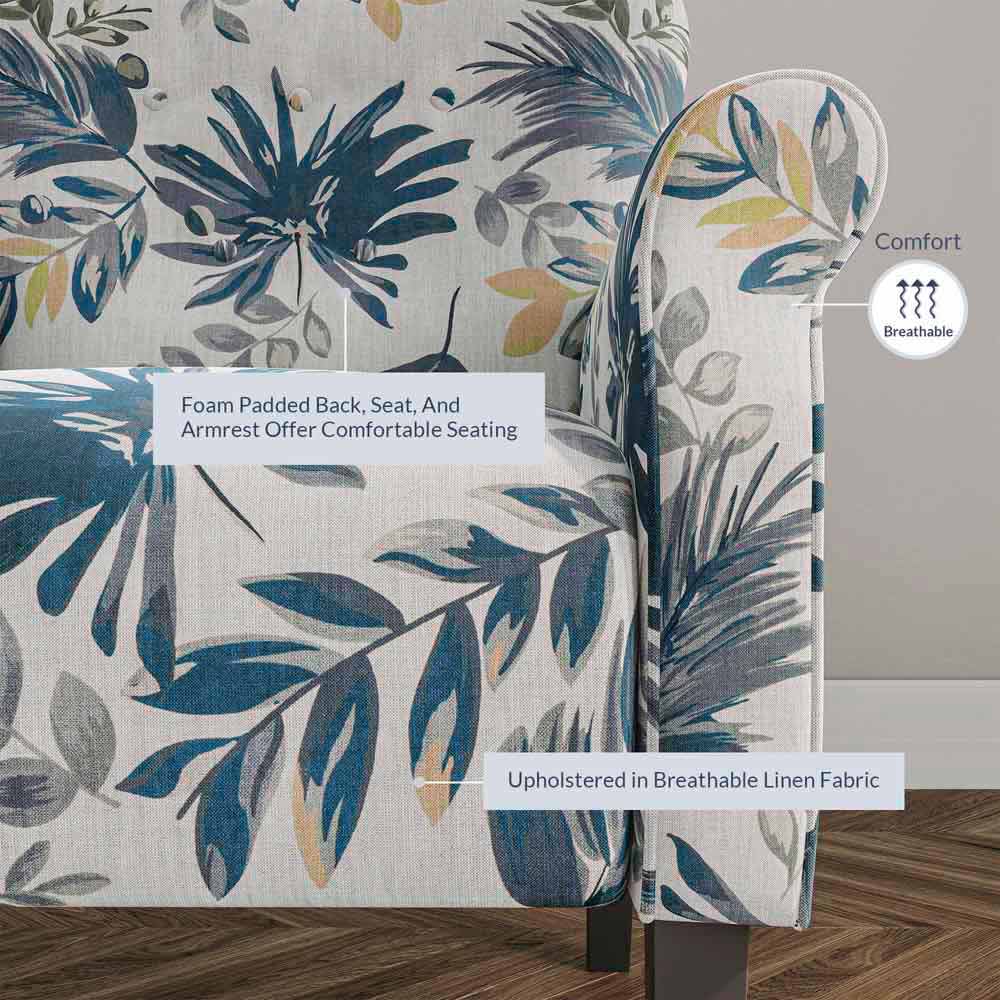 Allston Armchair Floral Design Padded Armrests Dark Wood Legs