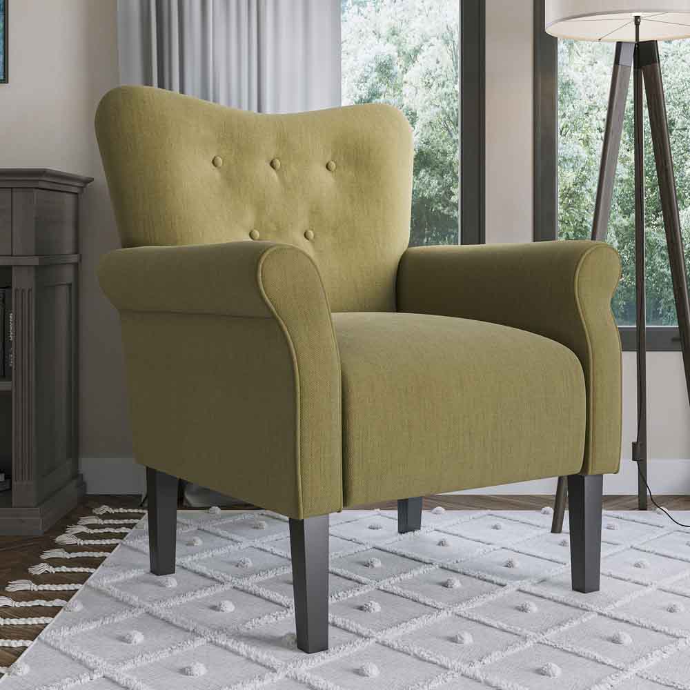 Allston Armchair Floral Design Padded Armrests Dark Wood Legs