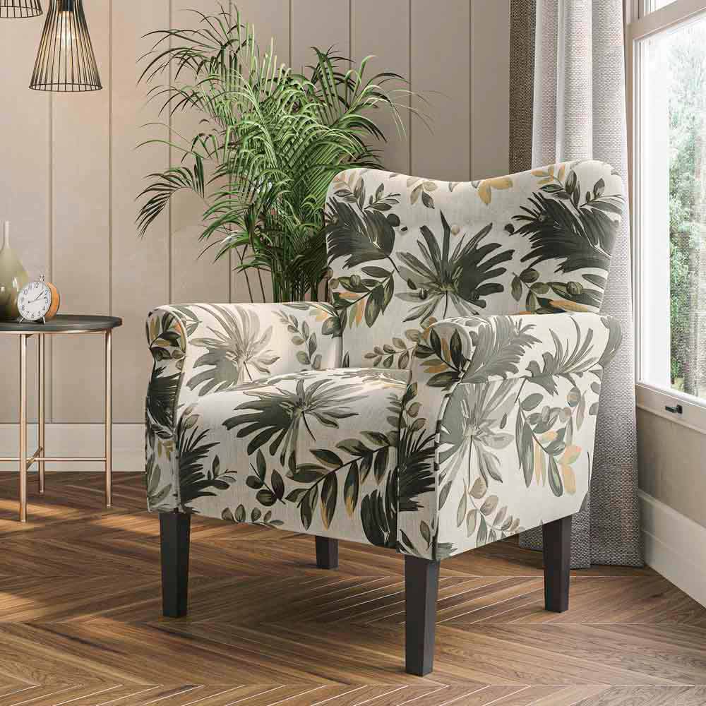 Allston Armchair Floral Design Padded Armrests Dark Wood Legs