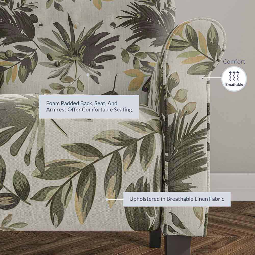 Allston Armchair Floral Design Padded Armrests Dark Wood Legs