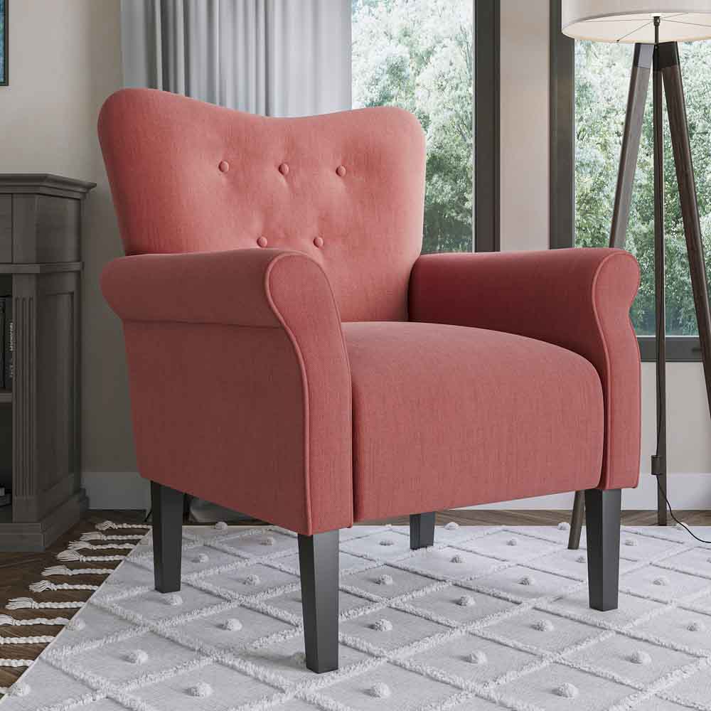 Allston Armchair Floral Design Padded Armrests Dark Wood Legs