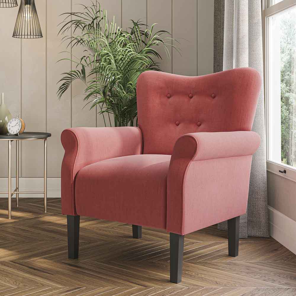 Allston Armchair Floral Design Padded Armrests Dark Wood Legs