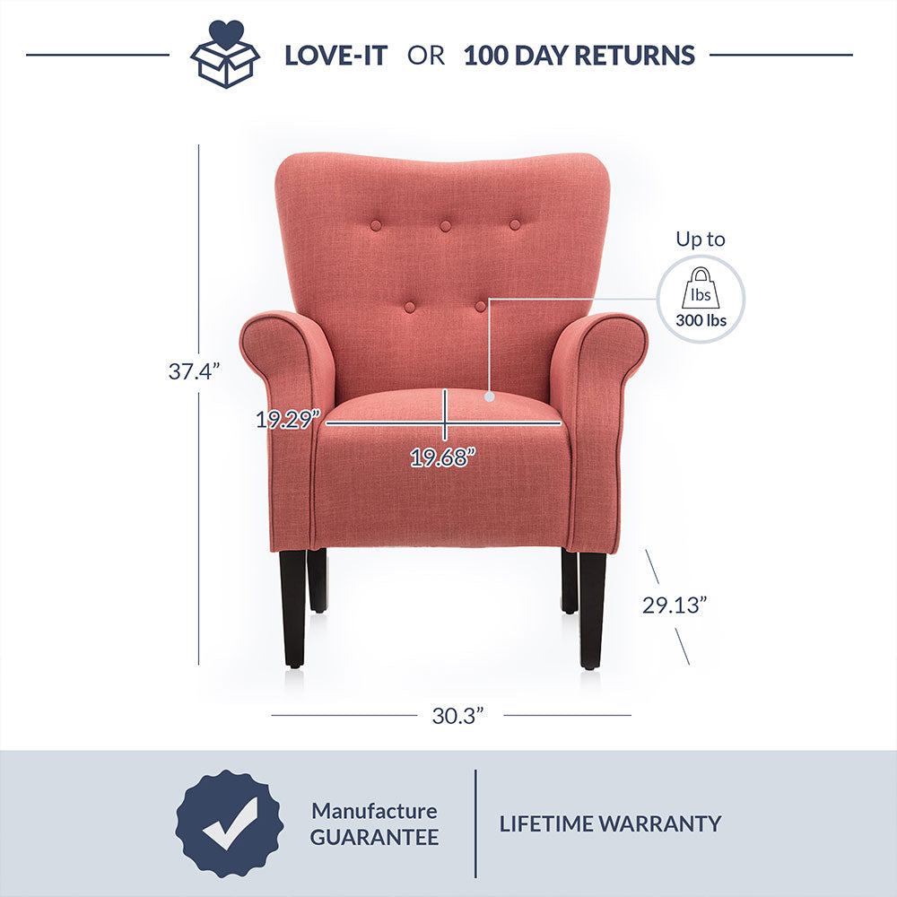 Allston Armchair Floral Design Padded Armrests Dark Wood Legs