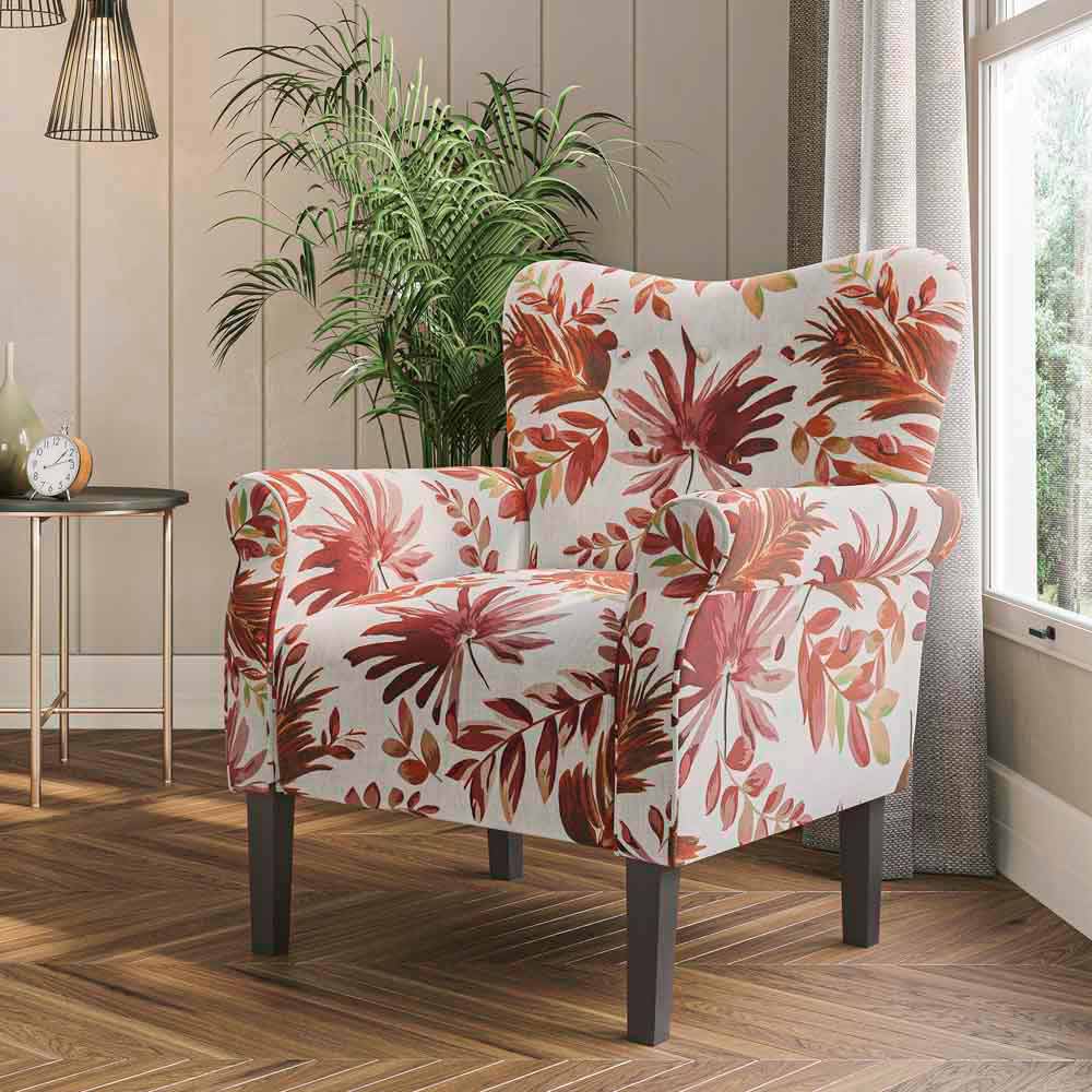 Allston Armchair Floral Design Padded Armrests Dark Wood Legs