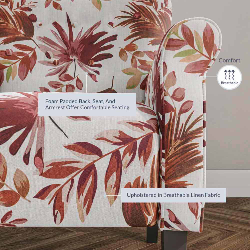 Allston Armchair Floral Design Padded Armrests Dark Wood Legs