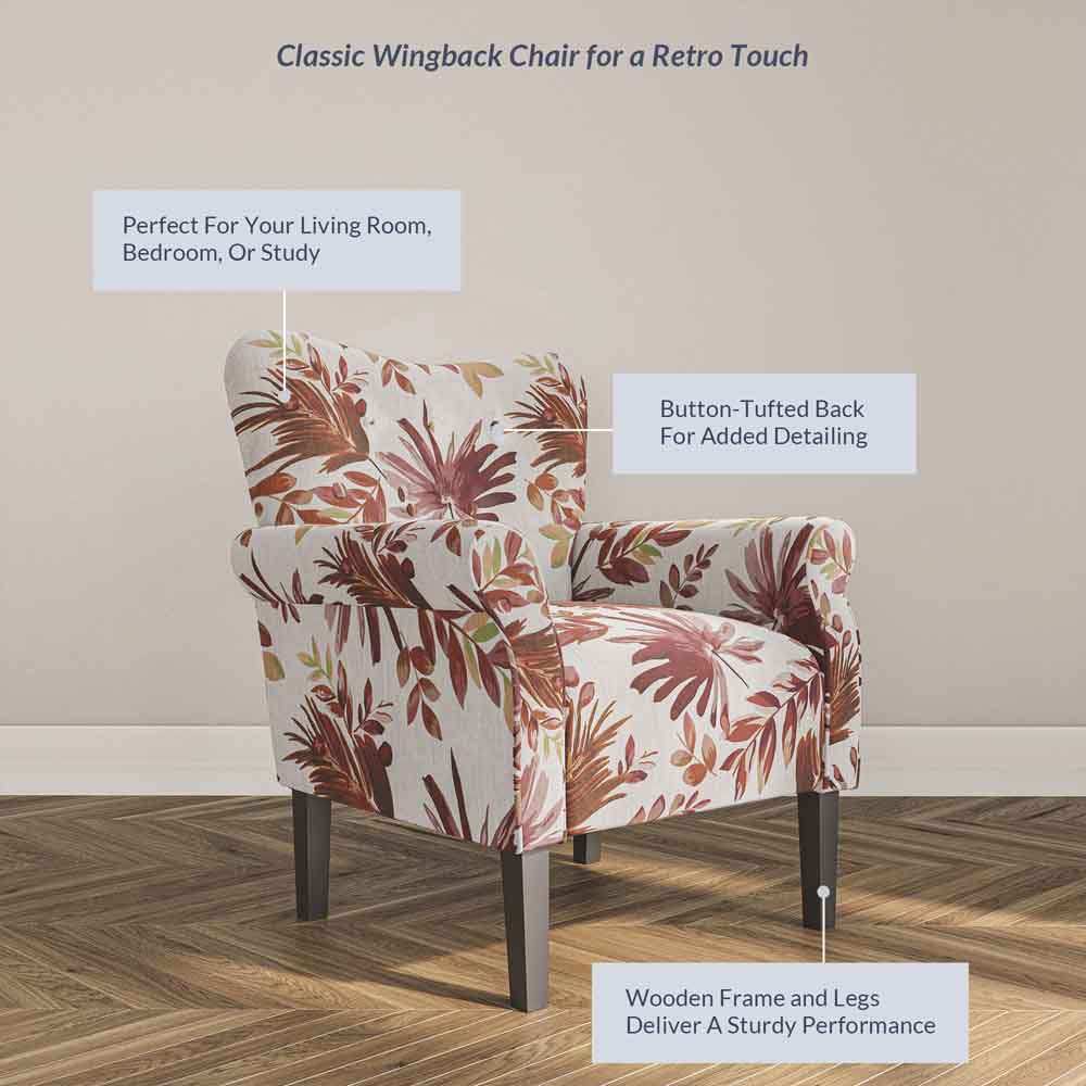 Allston Armchair Floral Design Padded Armrests Dark Wood Legs