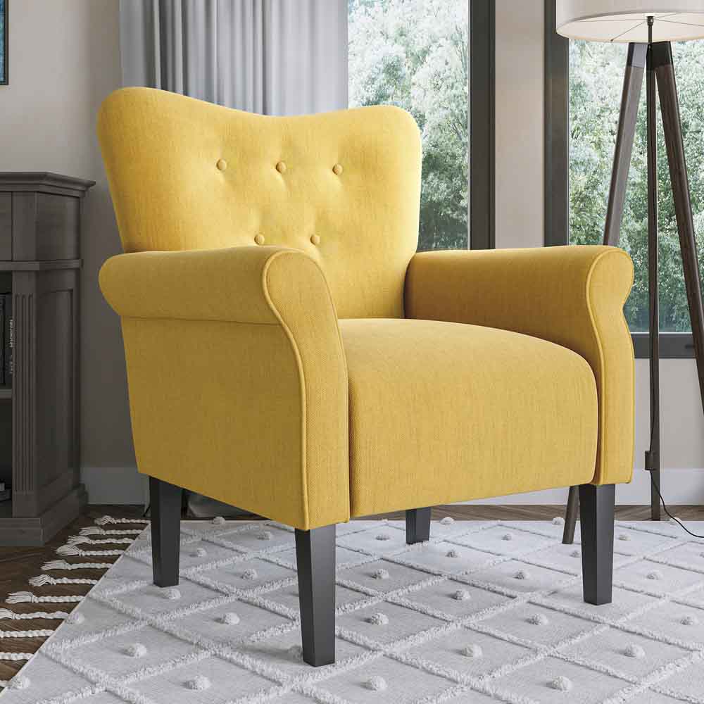 Allston Armchair Floral Design Padded Armrests Dark Wood Legs