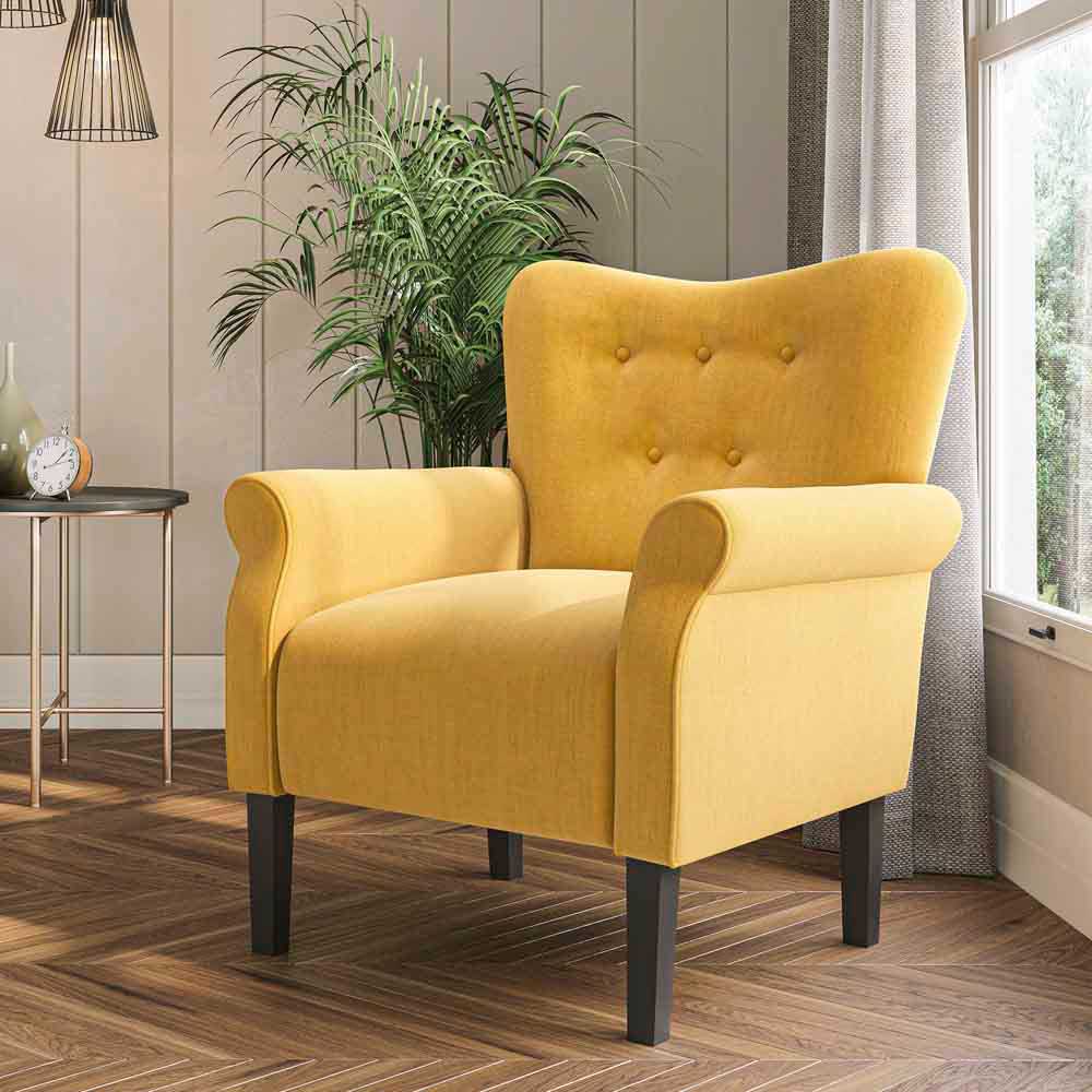 Allston Armchair Floral Design Padded Armrests Dark Wood Legs