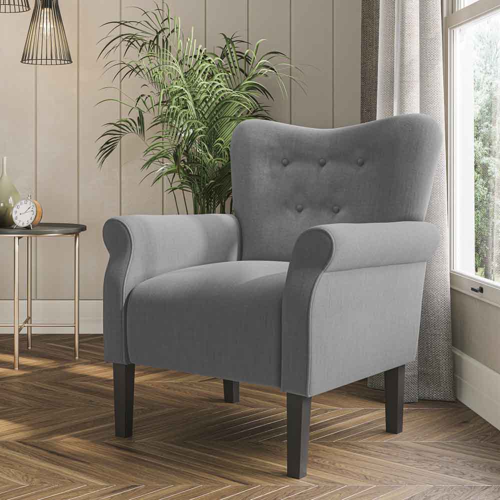 Allston Armchair Floral Design Padded Armrests Dark Wood Legs