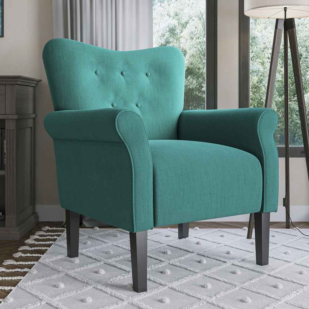 Allston Armchair Floral Design Padded Armrests Dark Wood Legs