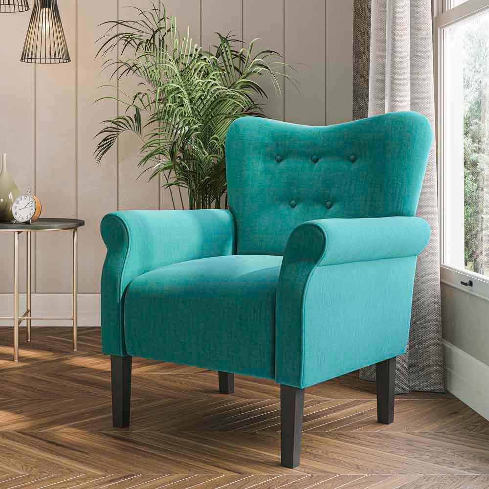 Allston Armchair Floral Design Padded Armrests Dark Wood Legs