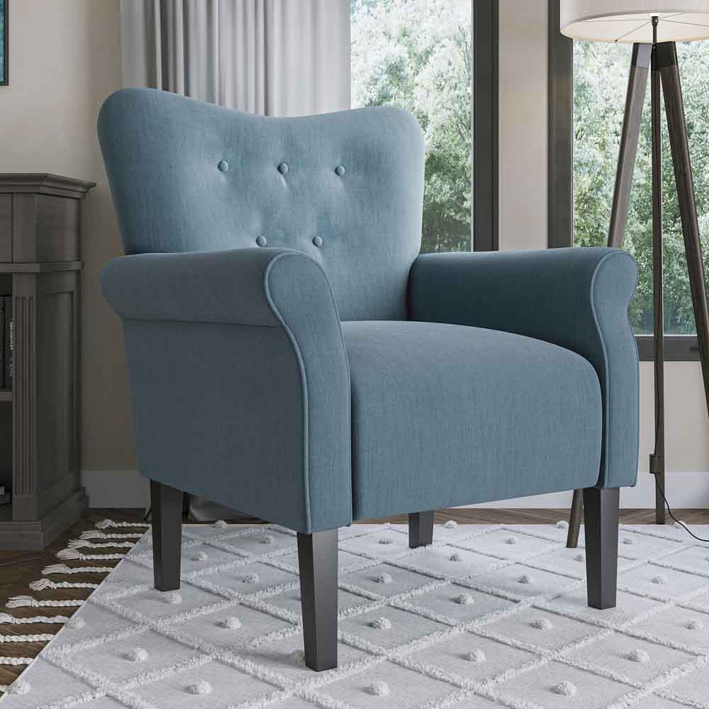 Allston Armchair Floral Design Padded Armrests Dark Wood Legs