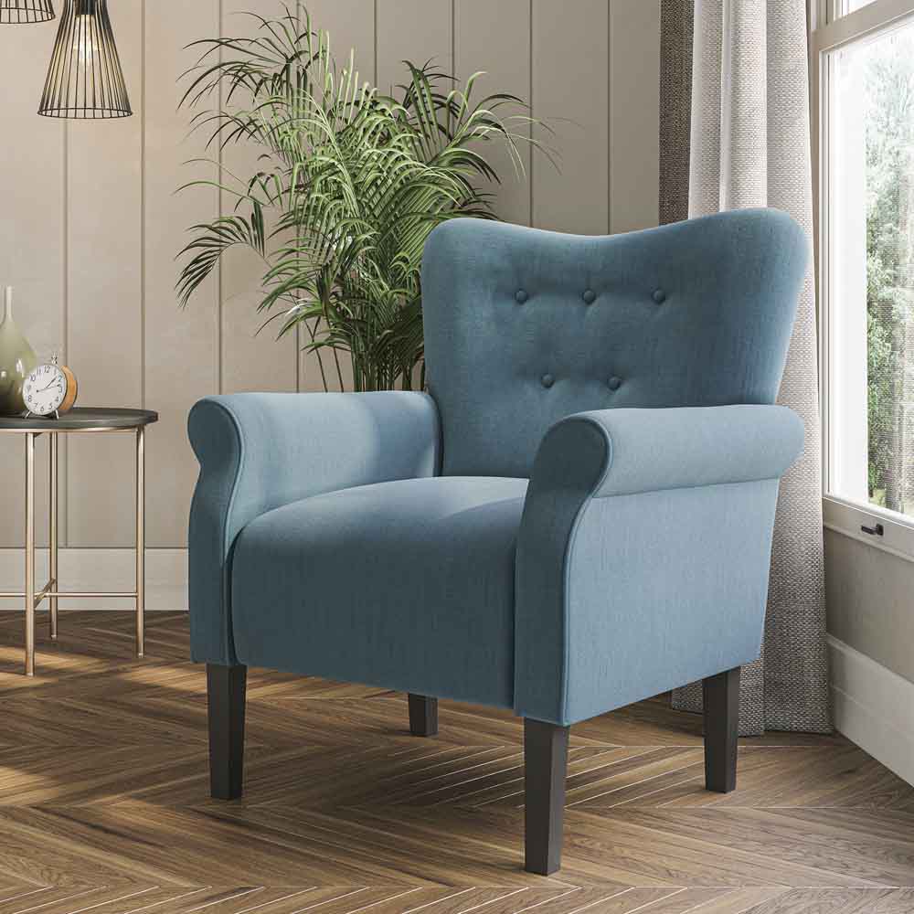 Allston Armchair Floral Design Padded Armrests Dark Wood Legs