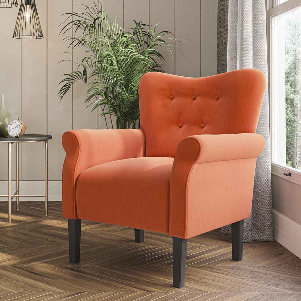 Allston Armchair Floral Design Padded Armrests Dark Wood Legs