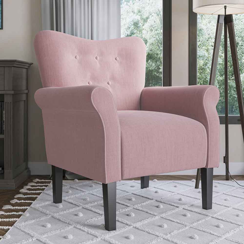 Allston Armchair Floral Design Padded Armrests Dark Wood Legs
