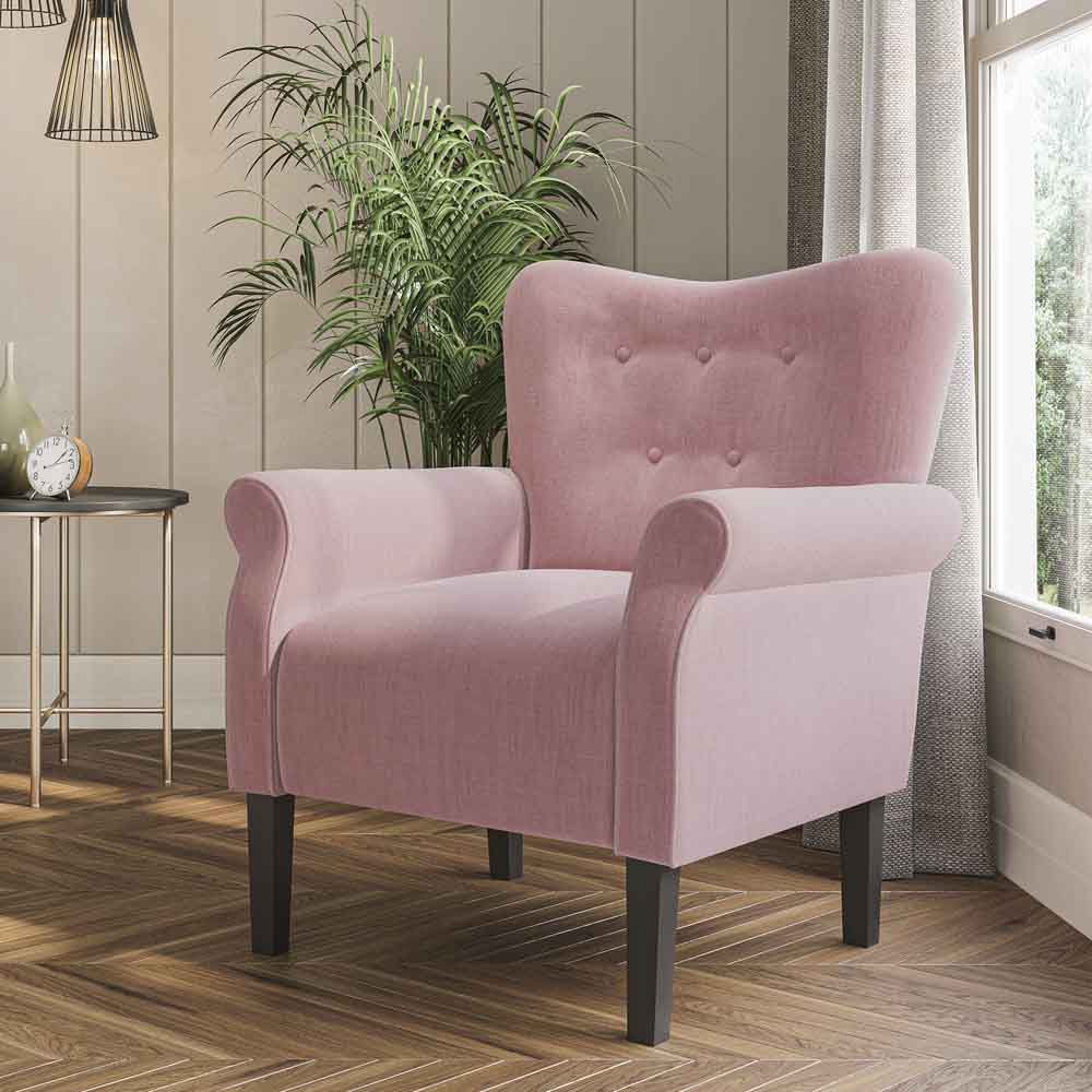 Allston Armchair Floral Design Padded Armrests Dark Wood Legs