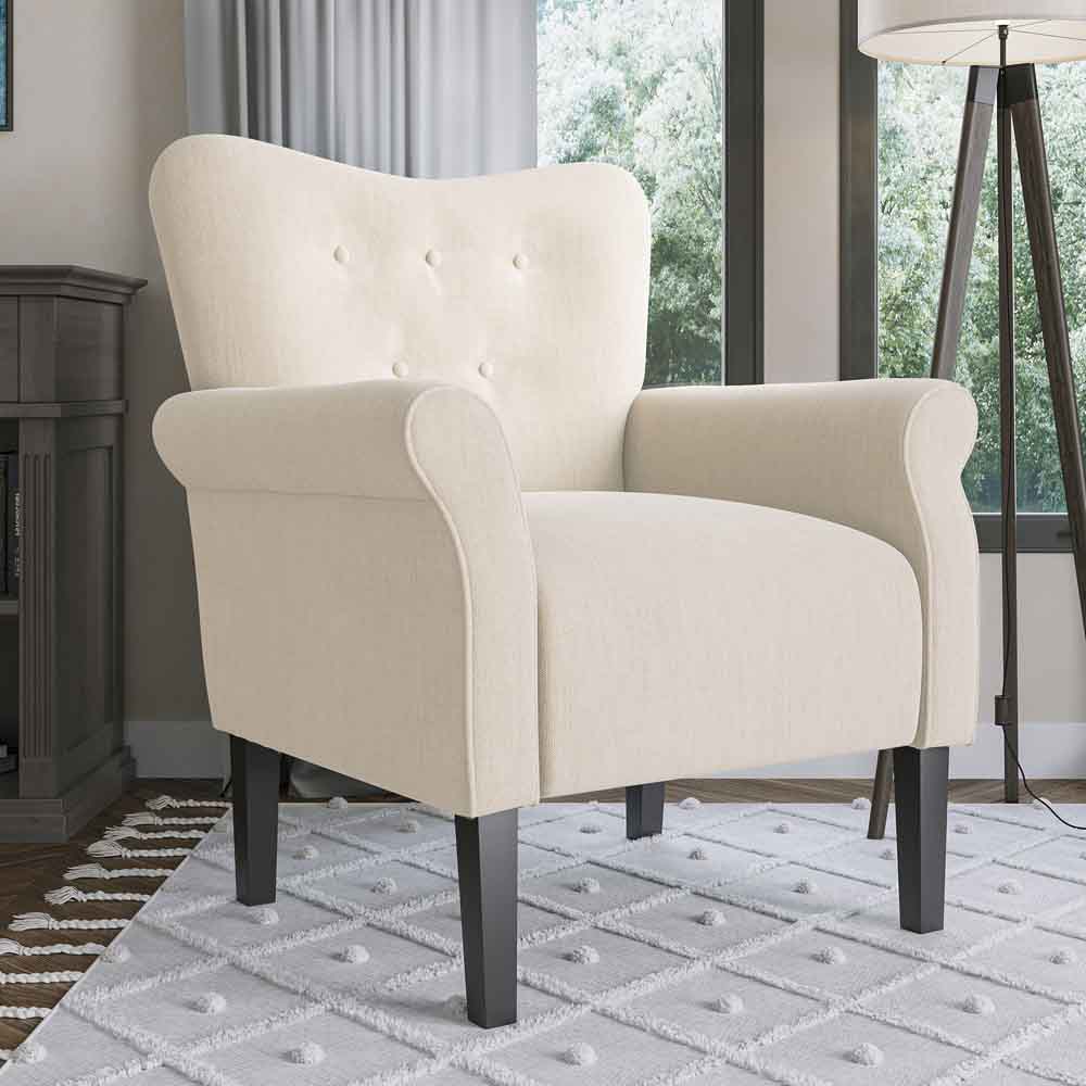 Allston Armchair Floral Design Padded Armrests Dark Wood Legs