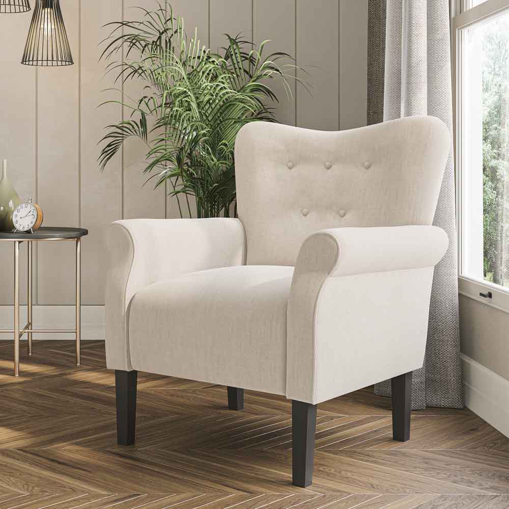 Allston Armchair Floral Design Padded Armrests Dark Wood Legs
