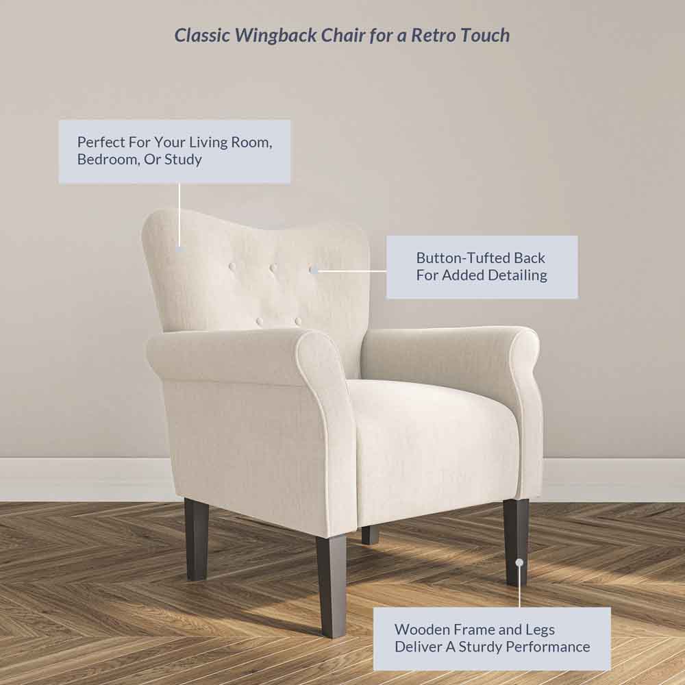 Allston Armchair Floral Design Padded Armrests Dark Wood Legs