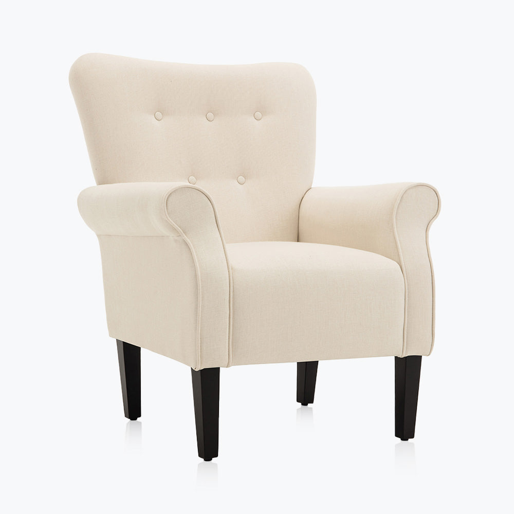 Allston Armchair Floral Design Padded Armrests Dark Wood Legs