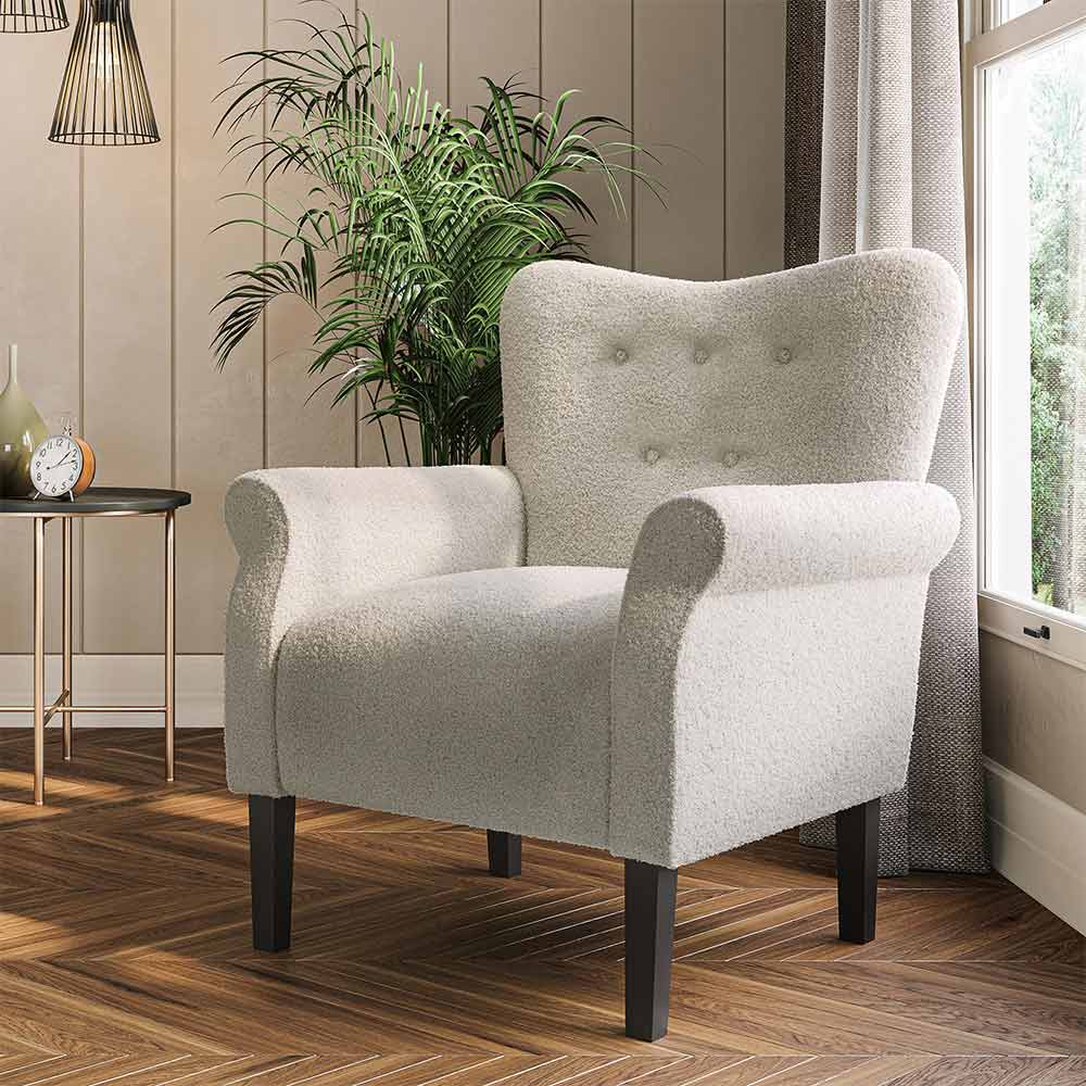 Allston Armchair Floral Design Padded Armrests Dark Wood Legs