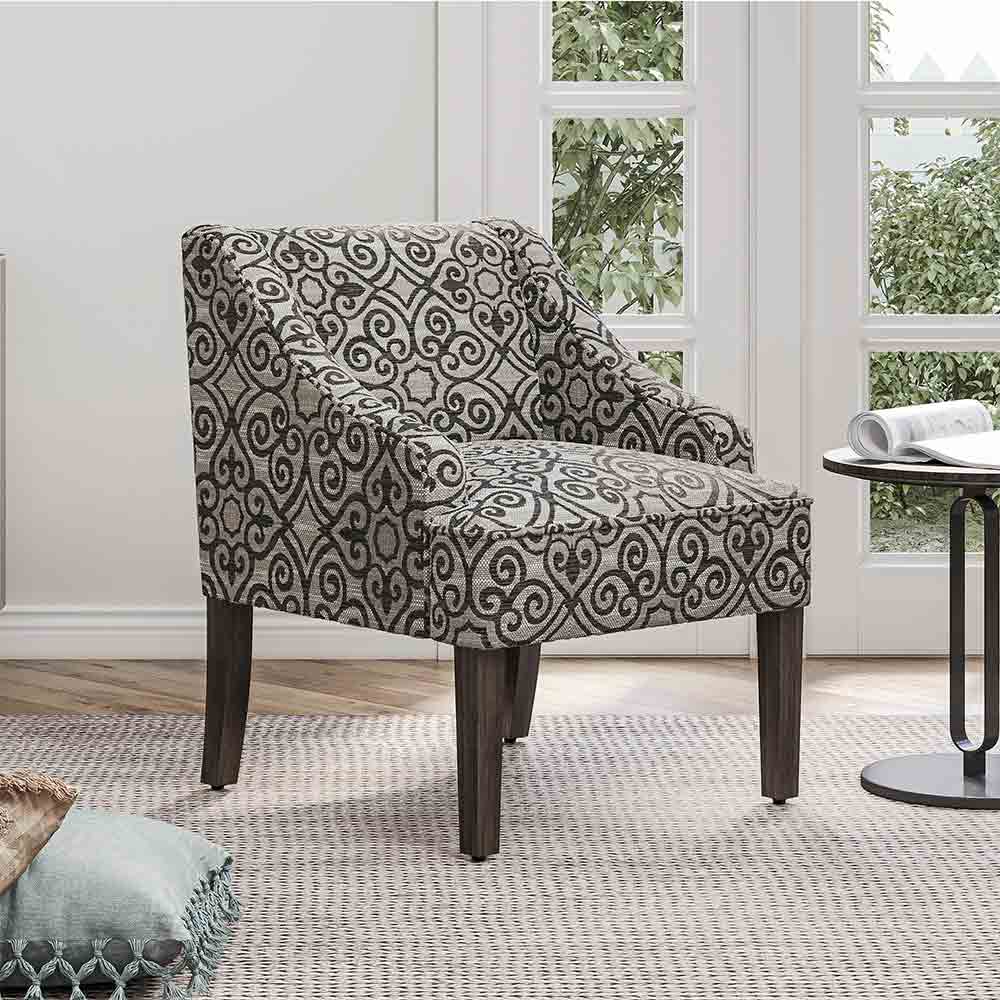 Kira Linen Accent Armchair with Modern Geometric Pattern
