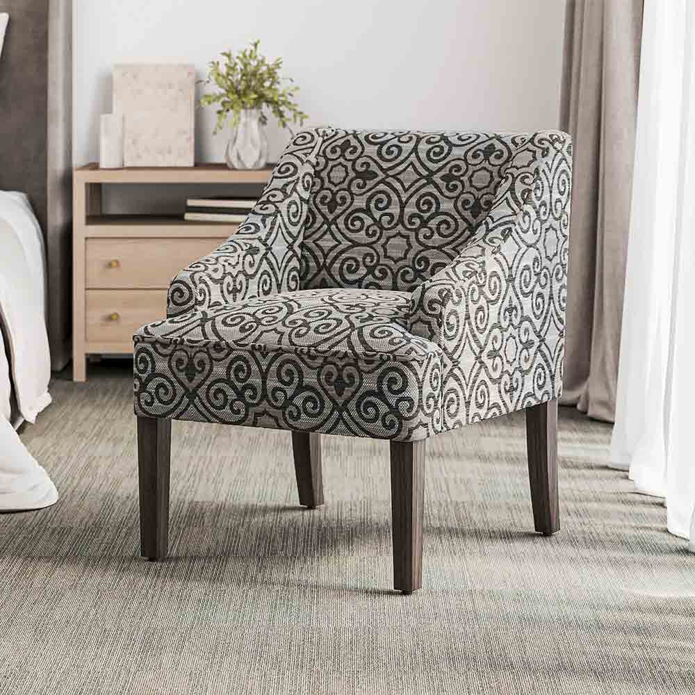 Kira Linen Accent Armchair with Modern Geometric Pattern