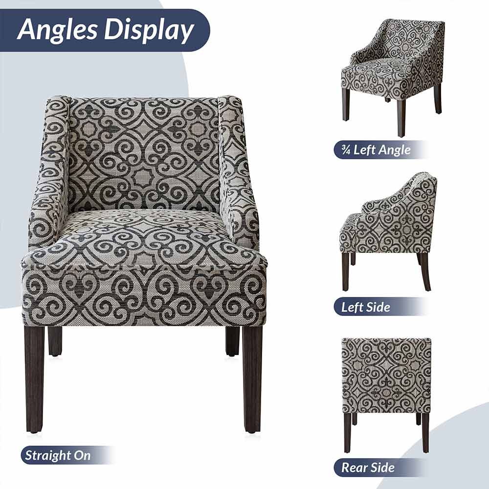 Kira Linen Accent Armchair with Modern Geometric Pattern