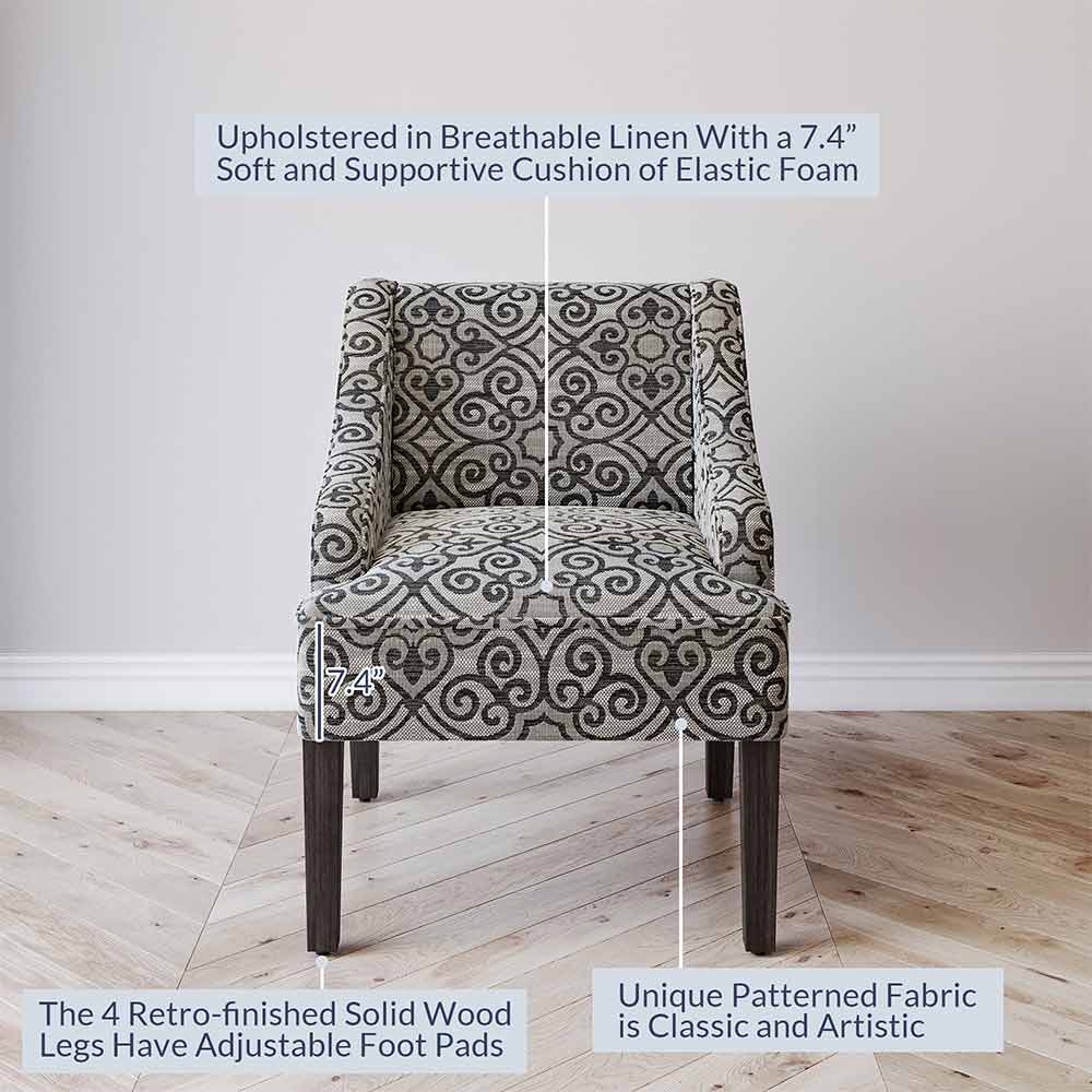 Kira Linen Accent Armchair with Modern Geometric Pattern
