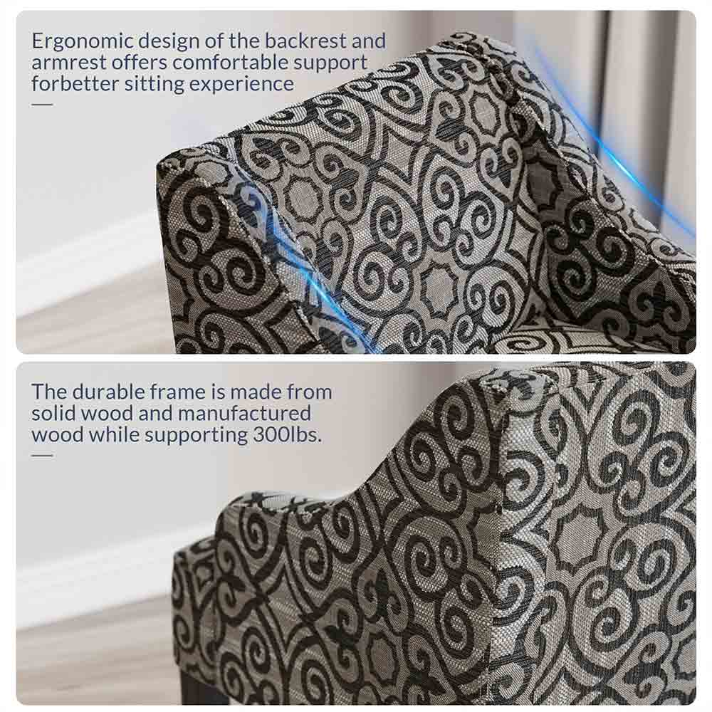 Kira Linen Accent Armchair with Modern Geometric Pattern