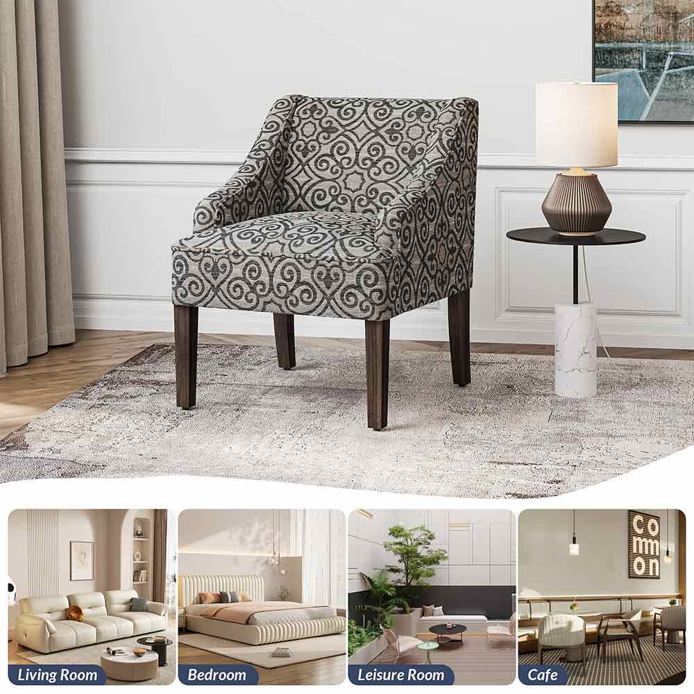 Kira Linen Accent Armchair with Modern Geometric Pattern