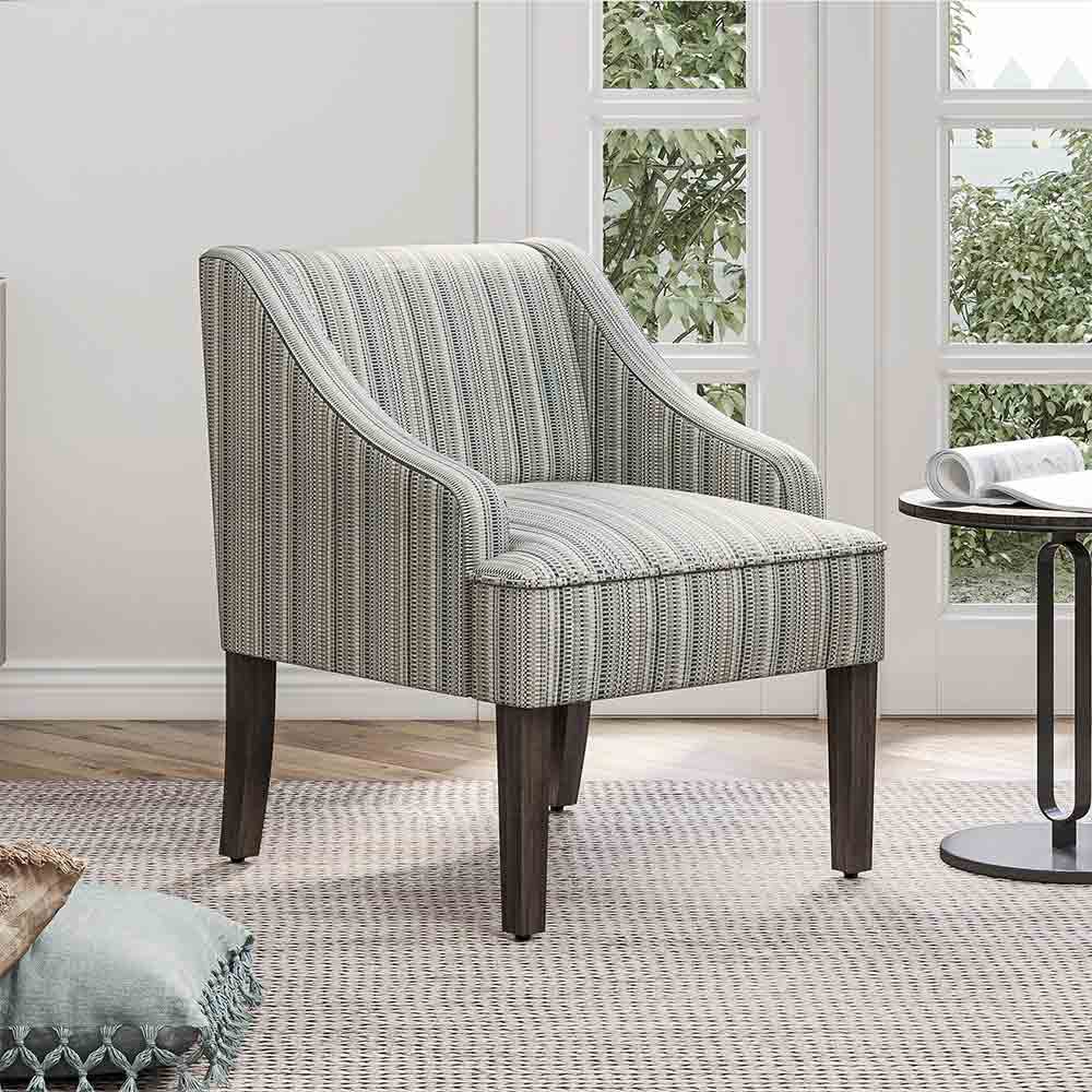 Kira Linen Accent Armchair with Modern Geometric Pattern