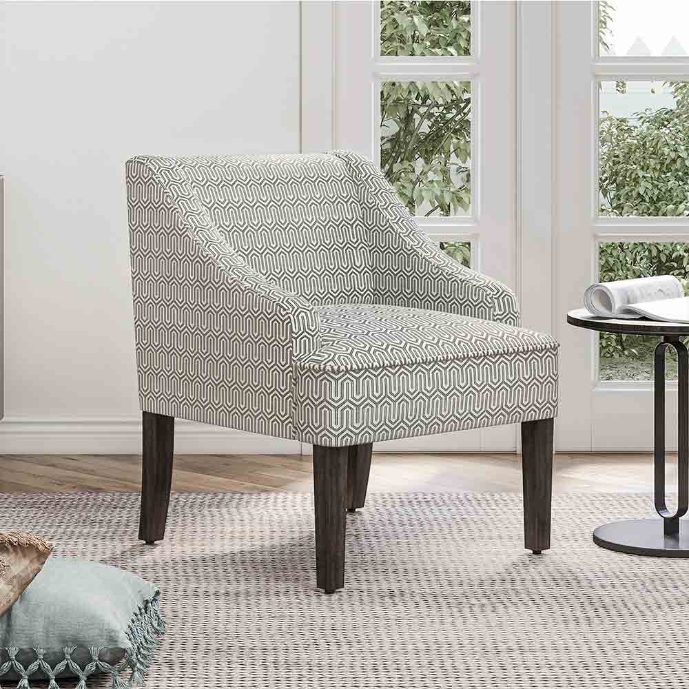 Kira Linen Accent Armchair with Modern Geometric Pattern