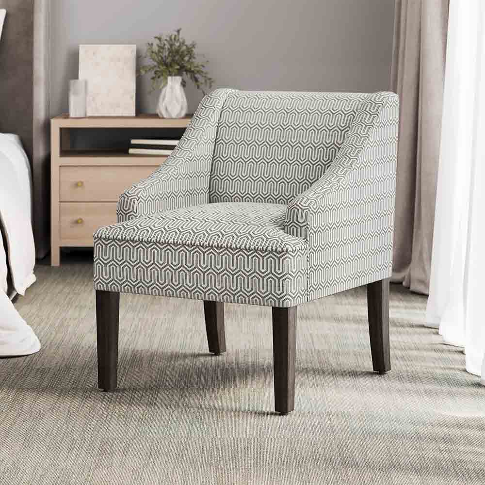Kira Linen Accent Armchair with Modern Geometric Pattern
