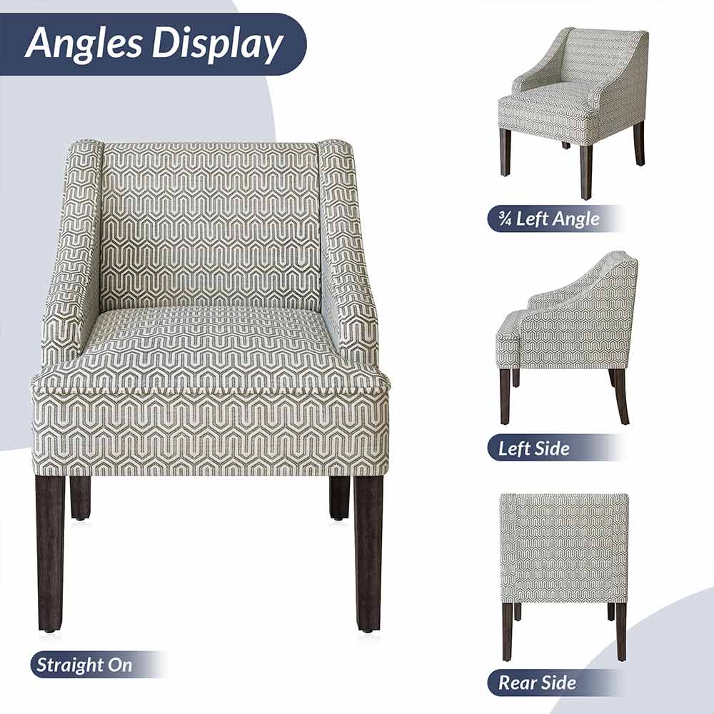 Kira Linen Accent Armchair with Modern Geometric Pattern