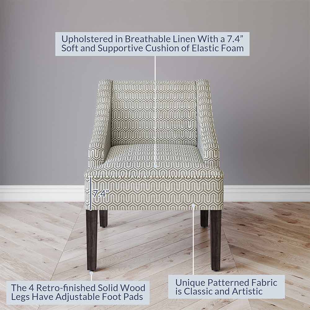 Kira Linen Accent Armchair with Modern Geometric Pattern