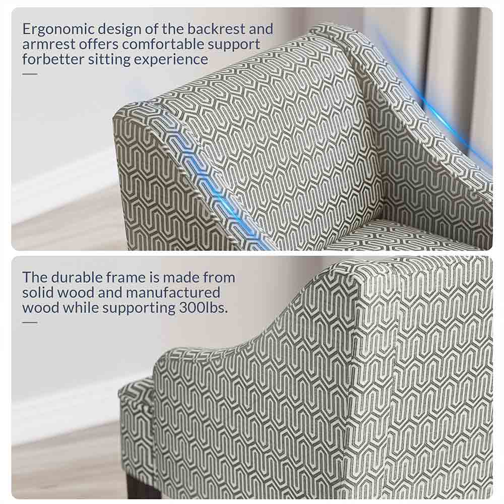Kira Linen Accent Armchair with Modern Geometric Pattern
