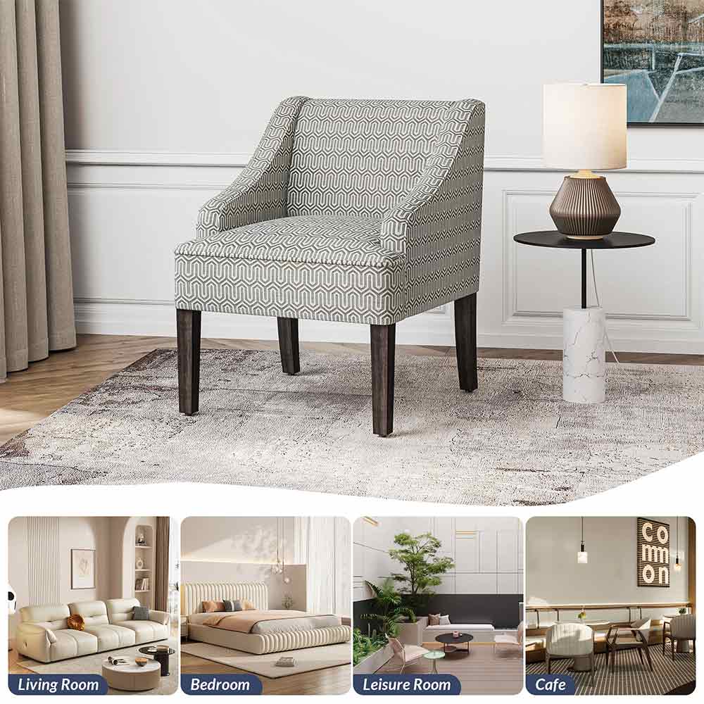 Kira Linen Accent Armchair with Modern Geometric Pattern