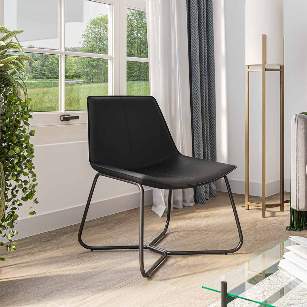 Zariah Modern Lounge Chair with Faux Leather Seat and Metal Frame