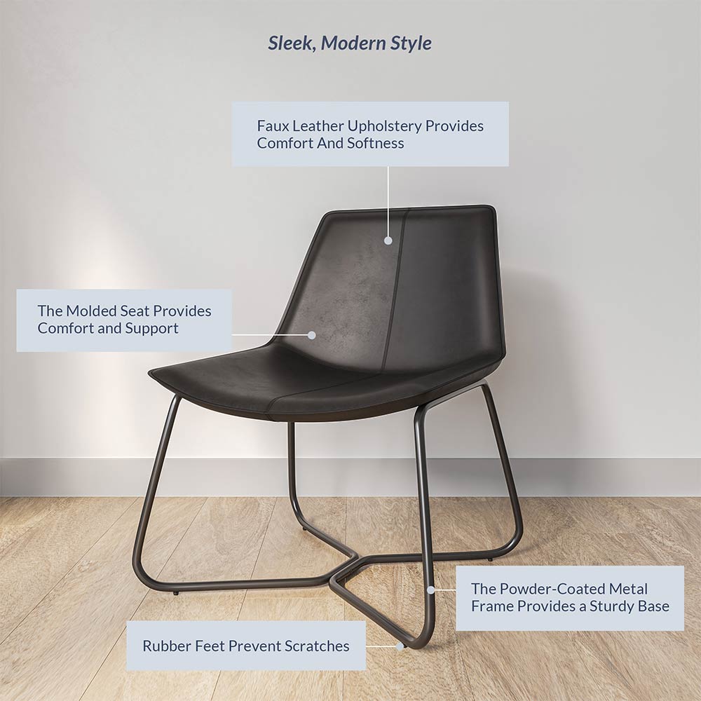 Zariah Modern Lounge Chair with Faux Leather Seat and Metal Frame